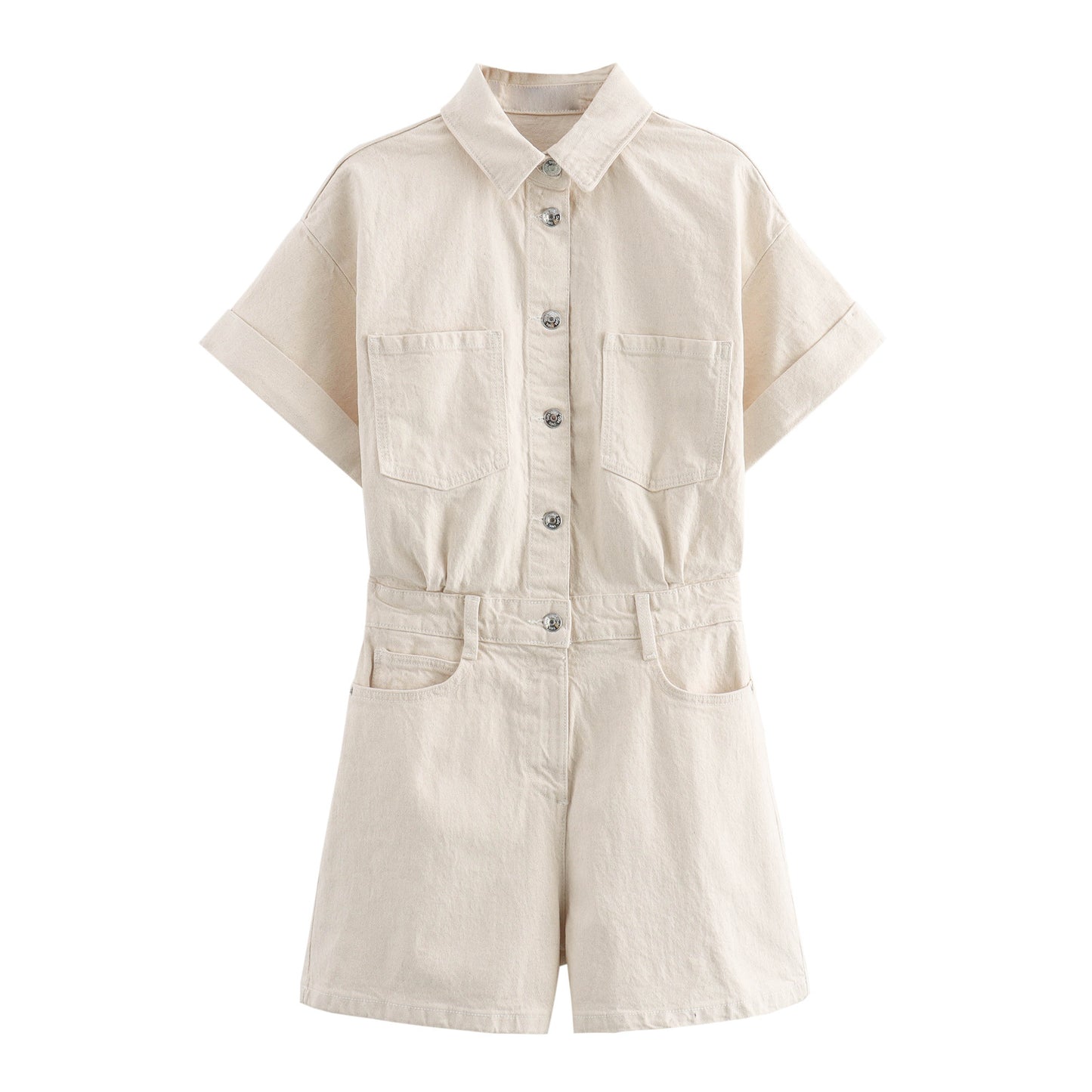 DUNYA | Denim Look Korte Jumpsuit – Stoer & Comfortabel van Katoen