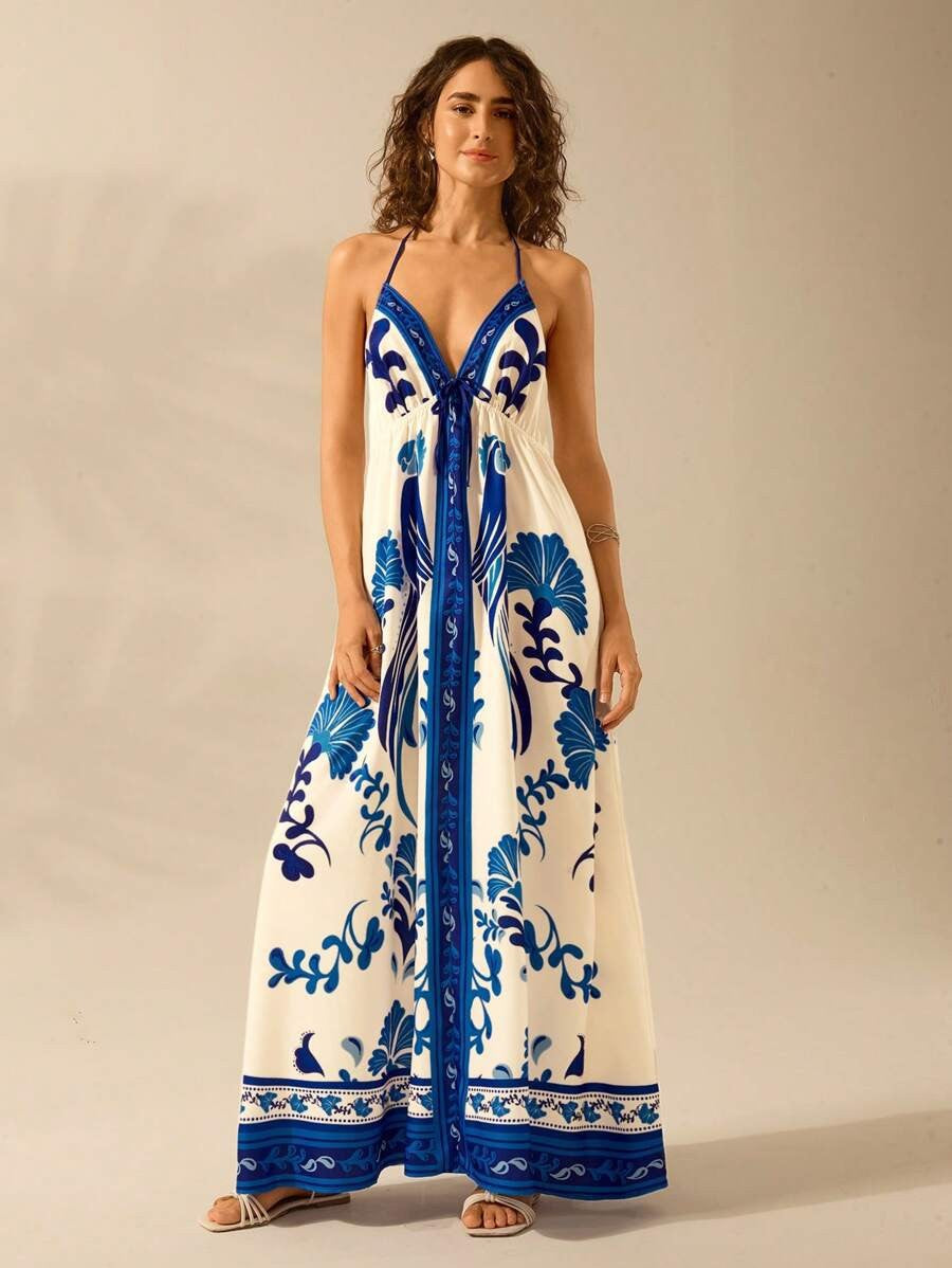 KORE | Halterjurk met Bloemenprint – Elegante Zomerse Umbrella Skirt