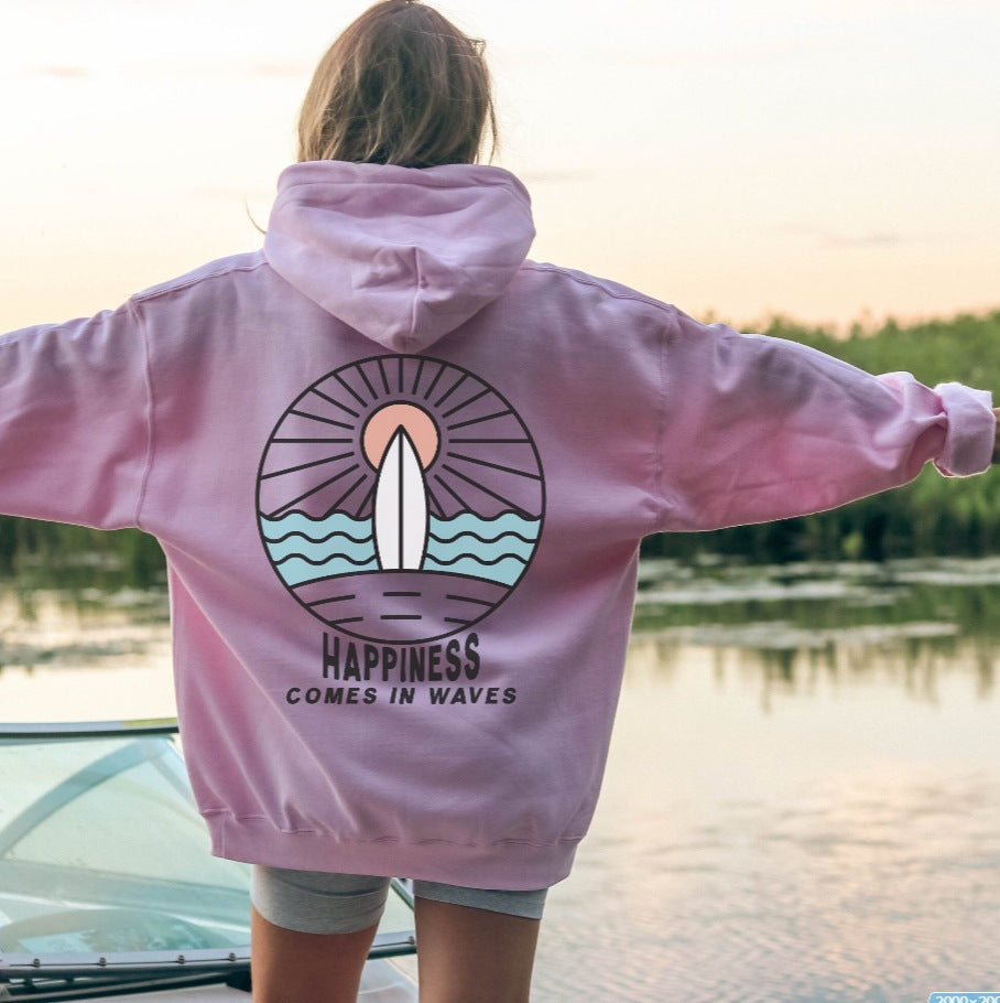 LIS | Zomer Hoodie Dames – “Happiness Comes in Waves” Surf Trui voor Frisse Avonden
