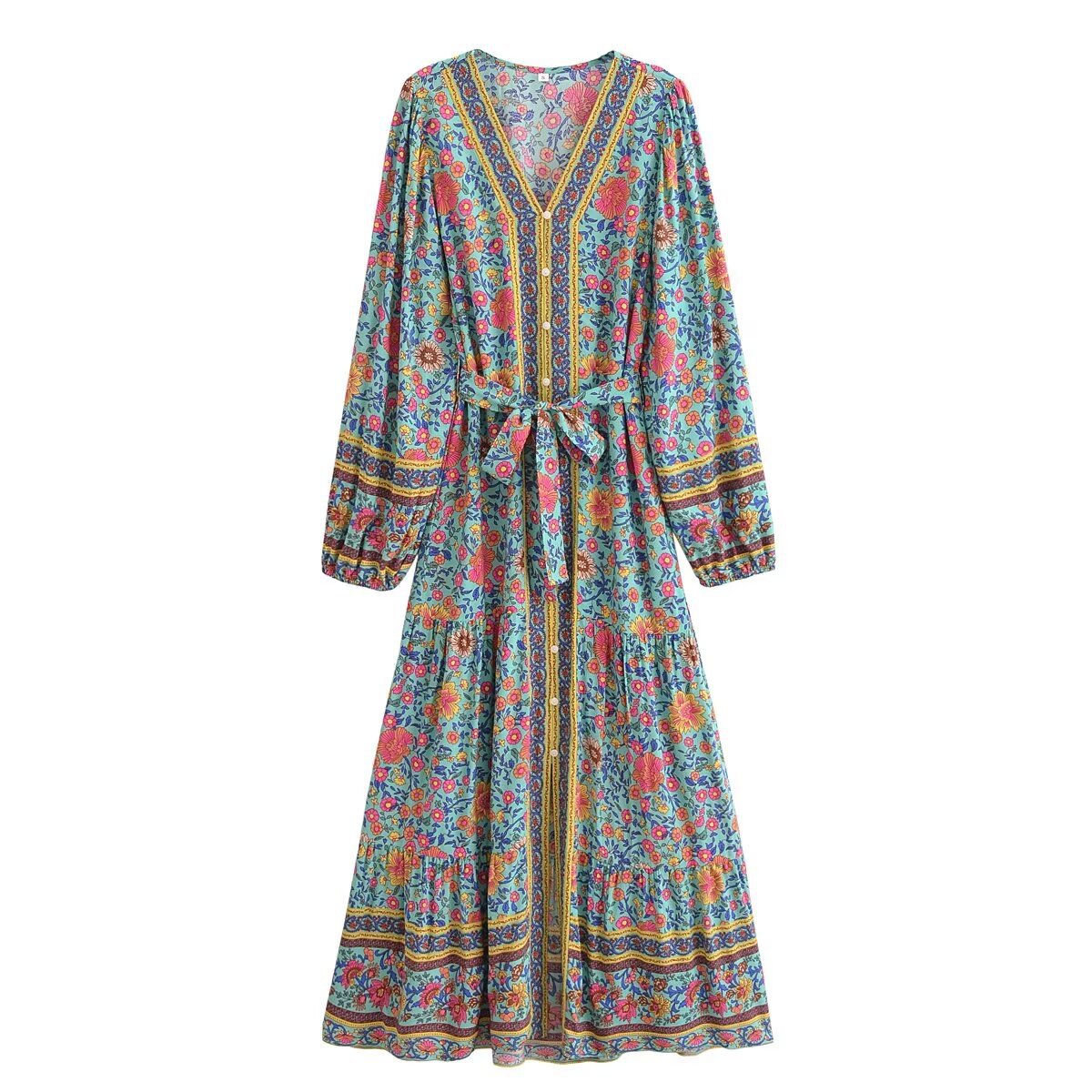 VIOLETTE | Boho Maxi Jurk Dames – Lange Zomerjurk met Bloemenprint in Ibiza-Stijl