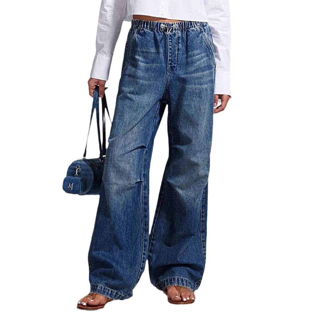 YOANA | Wide Leg Denim Broek met Elastische Taille – Relaxed Fit Jeans voor Dames