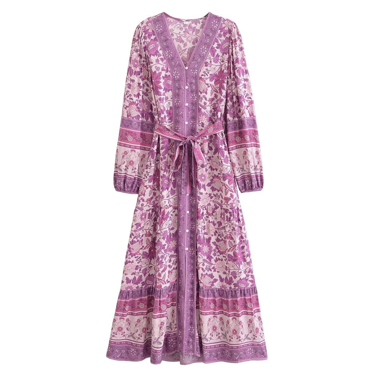 VIOLETTE | Boho Maxi Jurk Dames – Lange Zomerjurk met Bloemenprint in Ibiza-Stijl