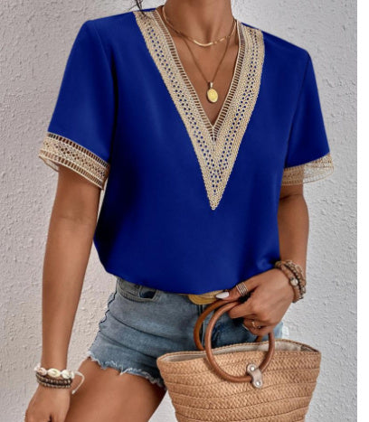 VIVA | Blouse met V-Hals en Kantdetails – Elegante Zomertop Dames