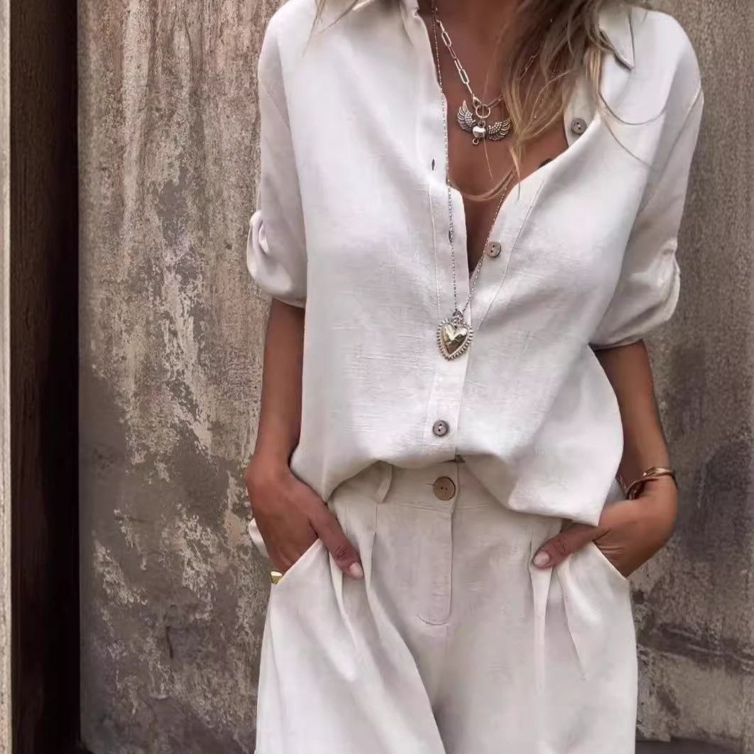 PLEUN | Linnenlook Co-ord Set – Zomerse Dames Blouse met Short in Meerdere Kleuren