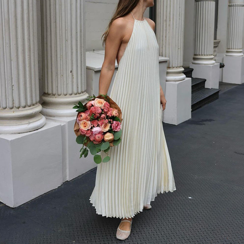 NOÉMIE | Halterjurk Dames – Plissé Maxi Jurk Elegant & Luchtig