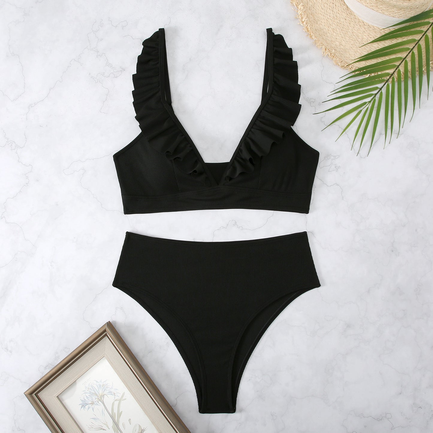 VESPER | Bikini met Volant - Elegante Ribstof en Hooggesneden Design