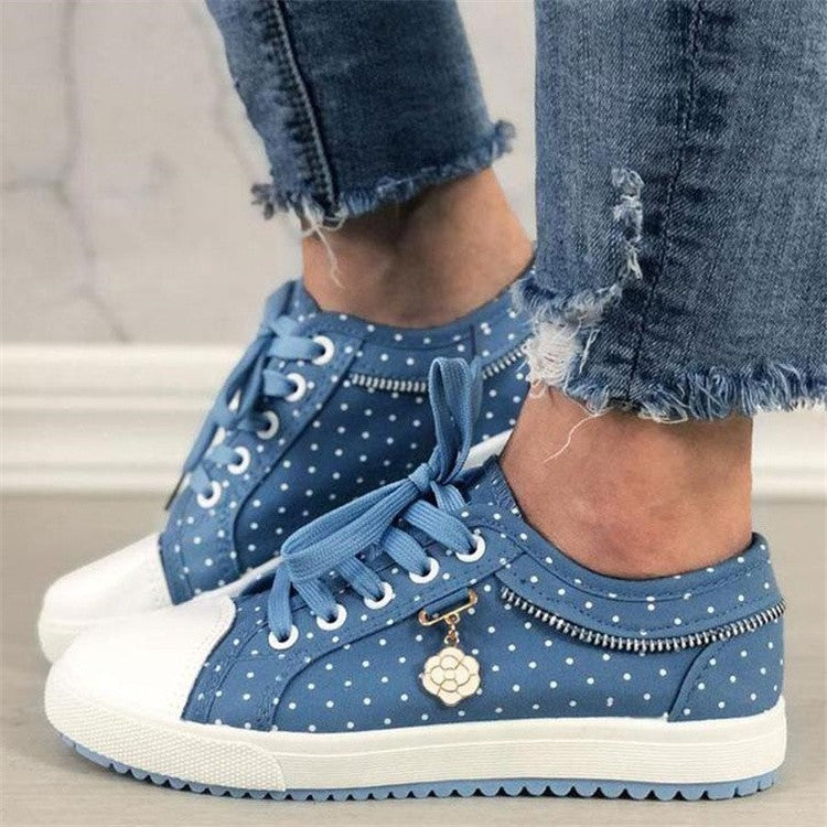 EMY | Luchtige Dames Sneakers – blauw met Kant & Polkadots