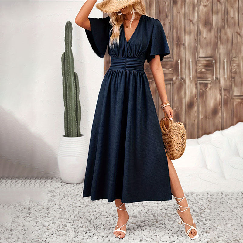 ROZA | Elegante Maxi Zomerjurk – Met V-hals en Taille Accent