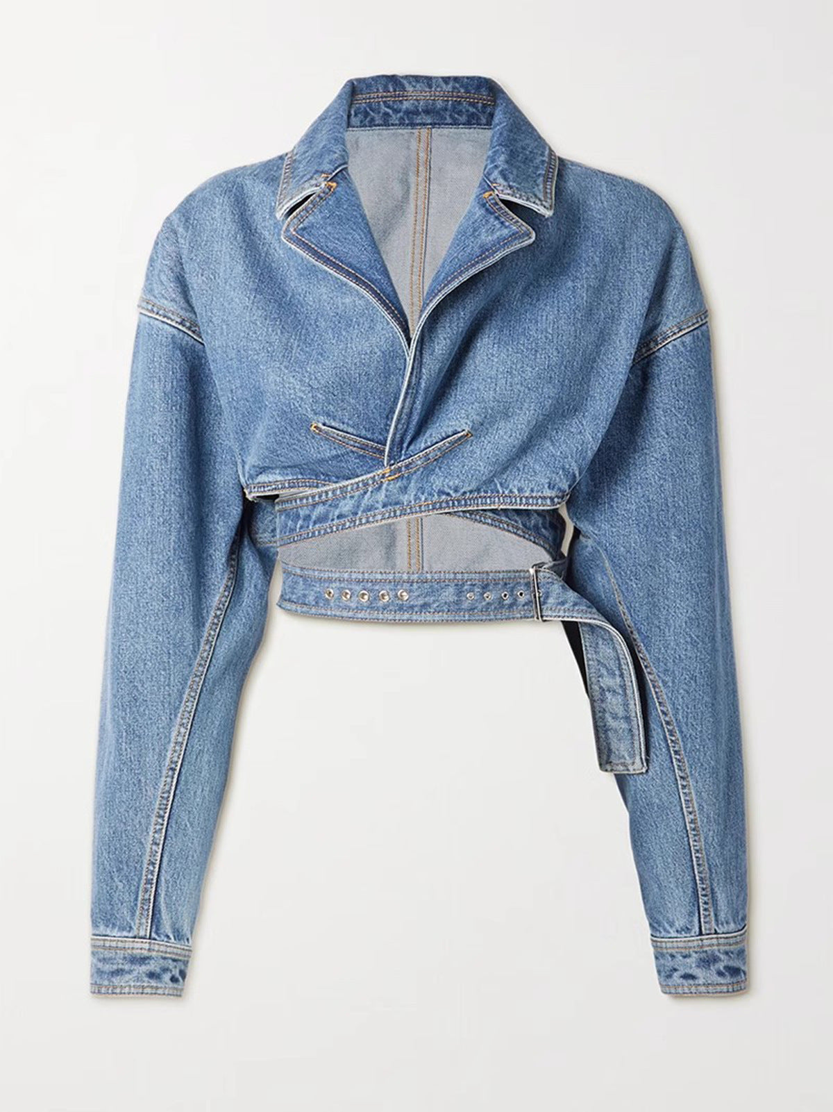 MIRRE | Trendy Denim Cropped Jacket met Riemdetail