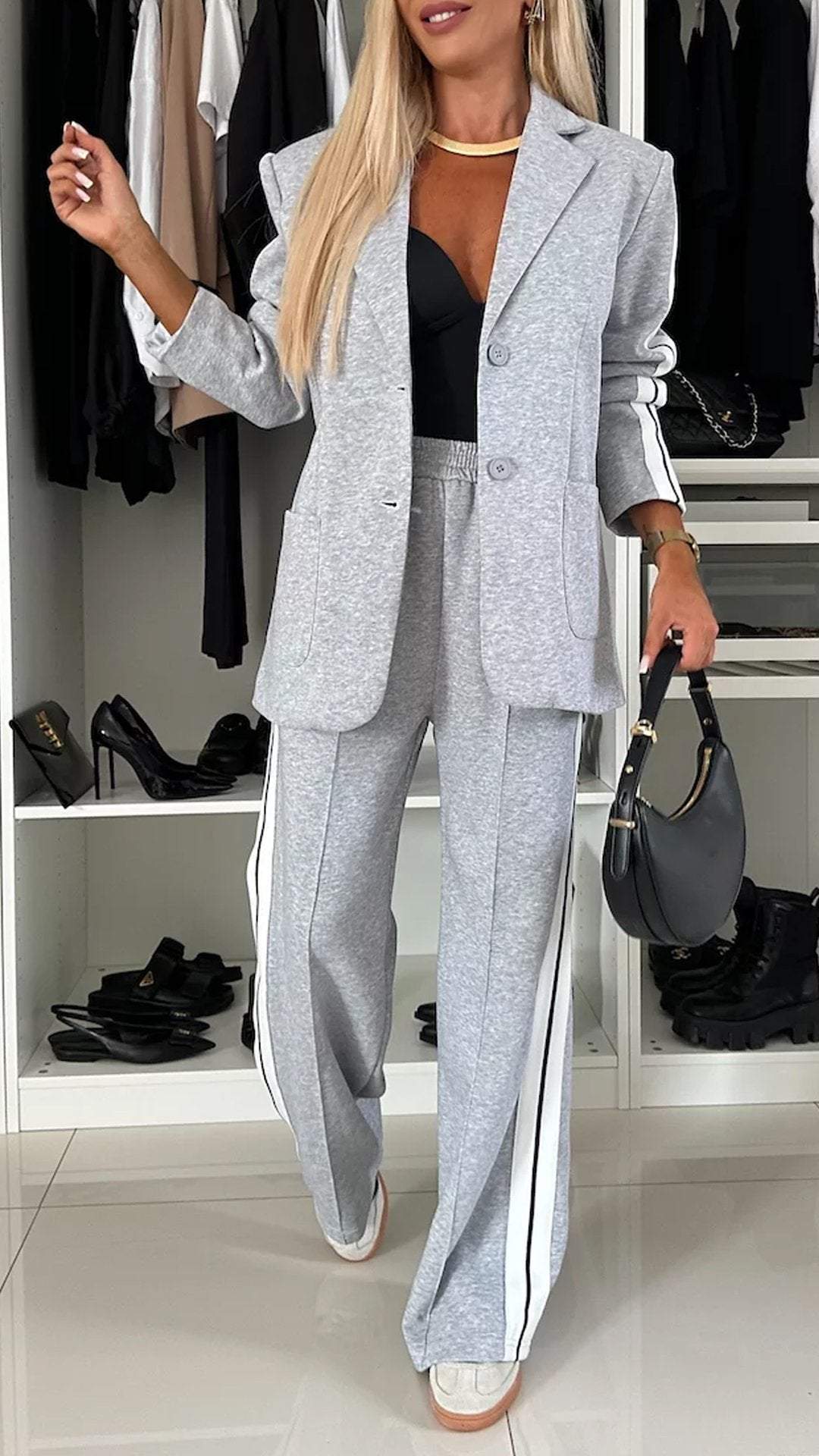 MONE | Damespak met Sportieve Strepen - Comfortabele Blazer Set Dames