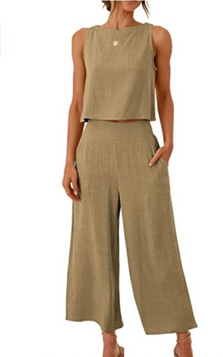 NATHALIE | Twee-Delige Set Dames – Linnen Look Top & Culotte Broek | Zomeroutfit
