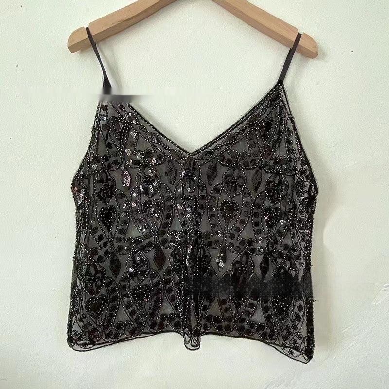 BELLA | Pailletten Cami Top – Glamour Party Top met Spaghettibandjes