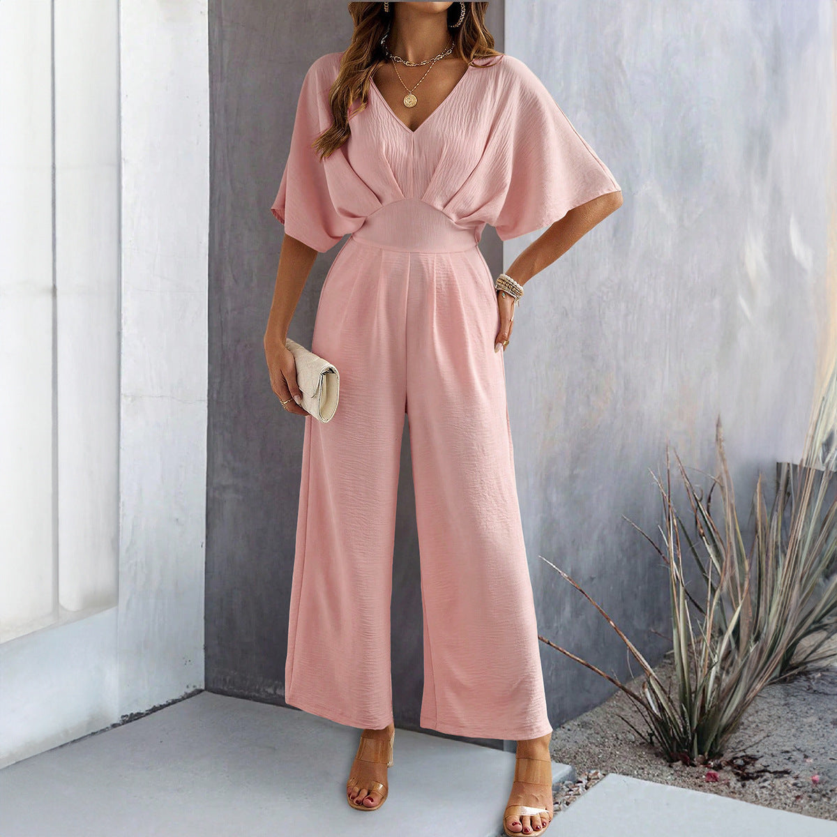CELIA | Elegante Jumpsuit – Dames Jumpsuit met Wijde Pijpen en V-Hals