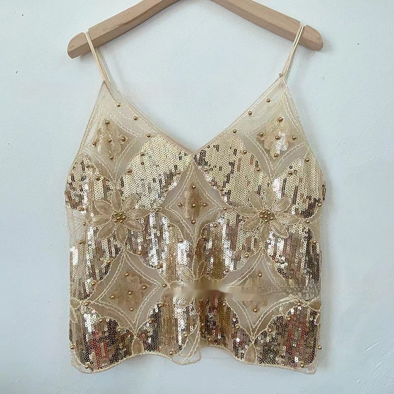 BELLA | Pailletten Cami Top – Glamour Party Top met Spaghettibandjes
