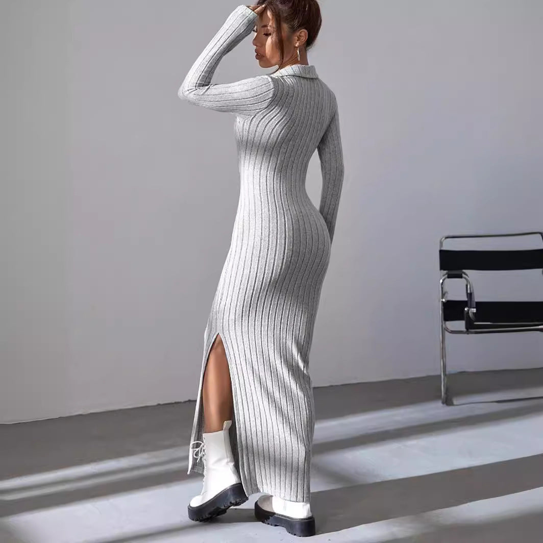 SILVANA | Geribbelde Maxi Jurk met Split – Casual Elegantie voor Elke Dag