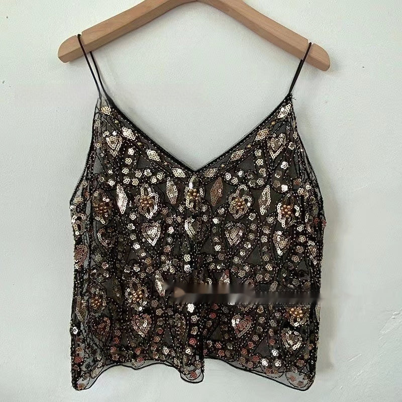 BELLA | Pailletten Cami Top – Glamour Party Top met Spaghettibandjes