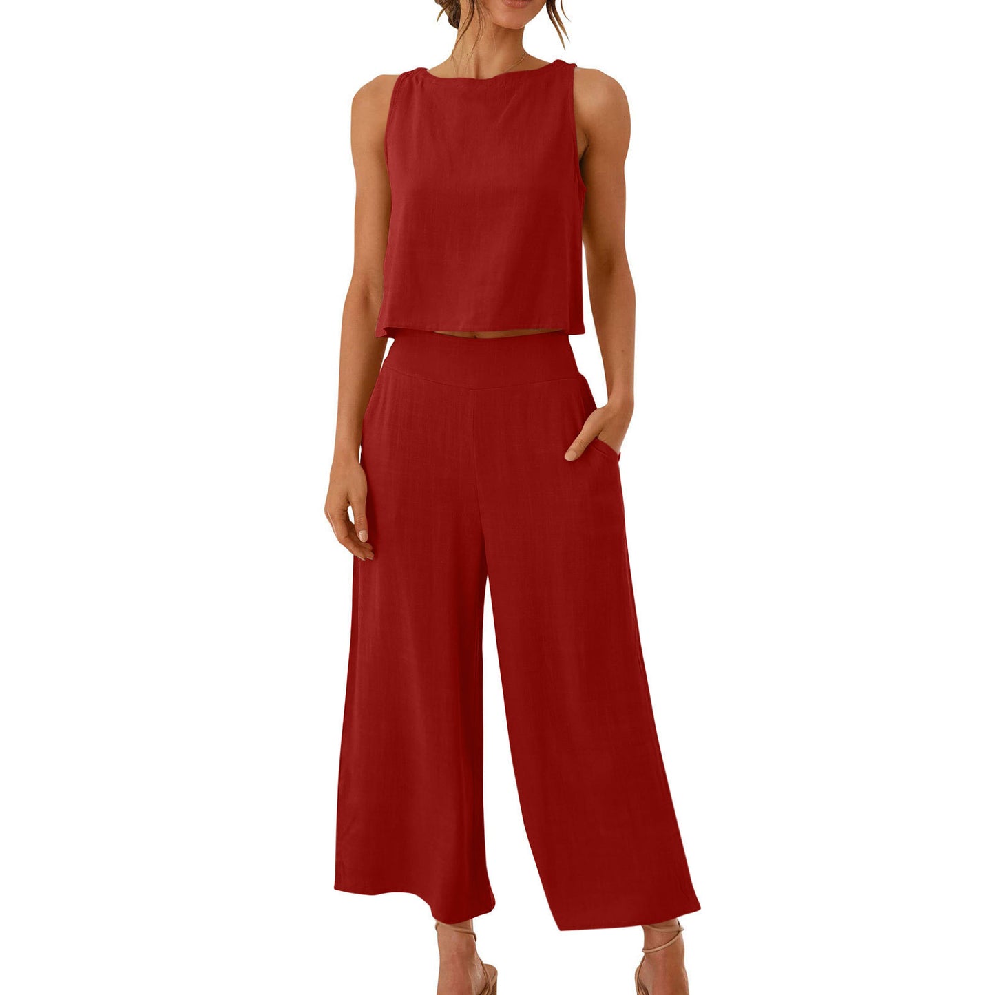 NATHALIE | Twee-Delige Set Dames – Linnen Look Top & Culotte Broek | Zomeroutfit