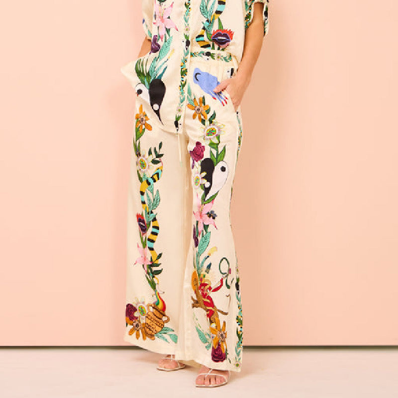 LINN | Twee-Delige Graffiti-Print Satijnen Set voor Dames!