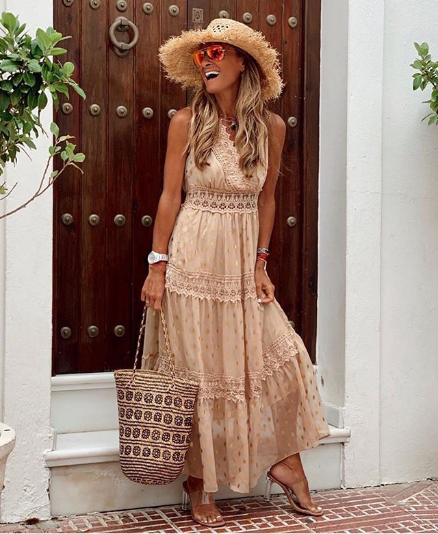 SHIRA | Zomerse Maxi Jurk Dames - Jurk met Kant en Stippen - Strandjurk