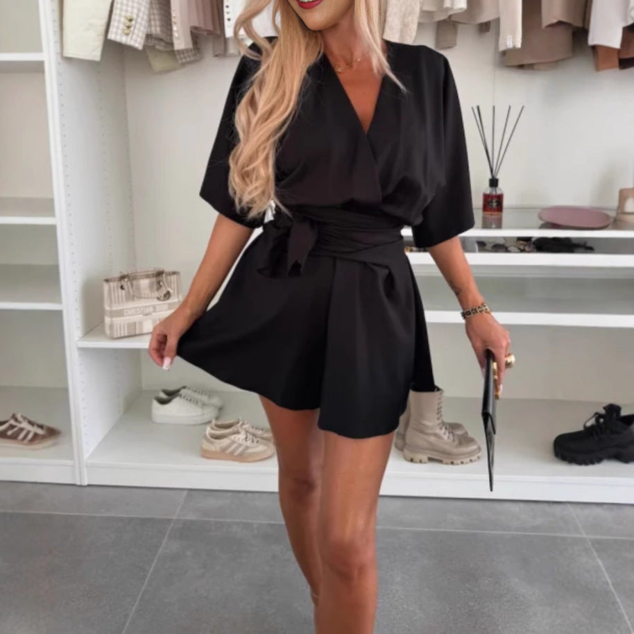 ELVIRA | Dames Playsuit met Overslag & Strikceintuur – Elegante Zomeroutfit