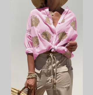 VIKTORIA | Boho Blouse met Goudborduursel – Luchtig & Chic