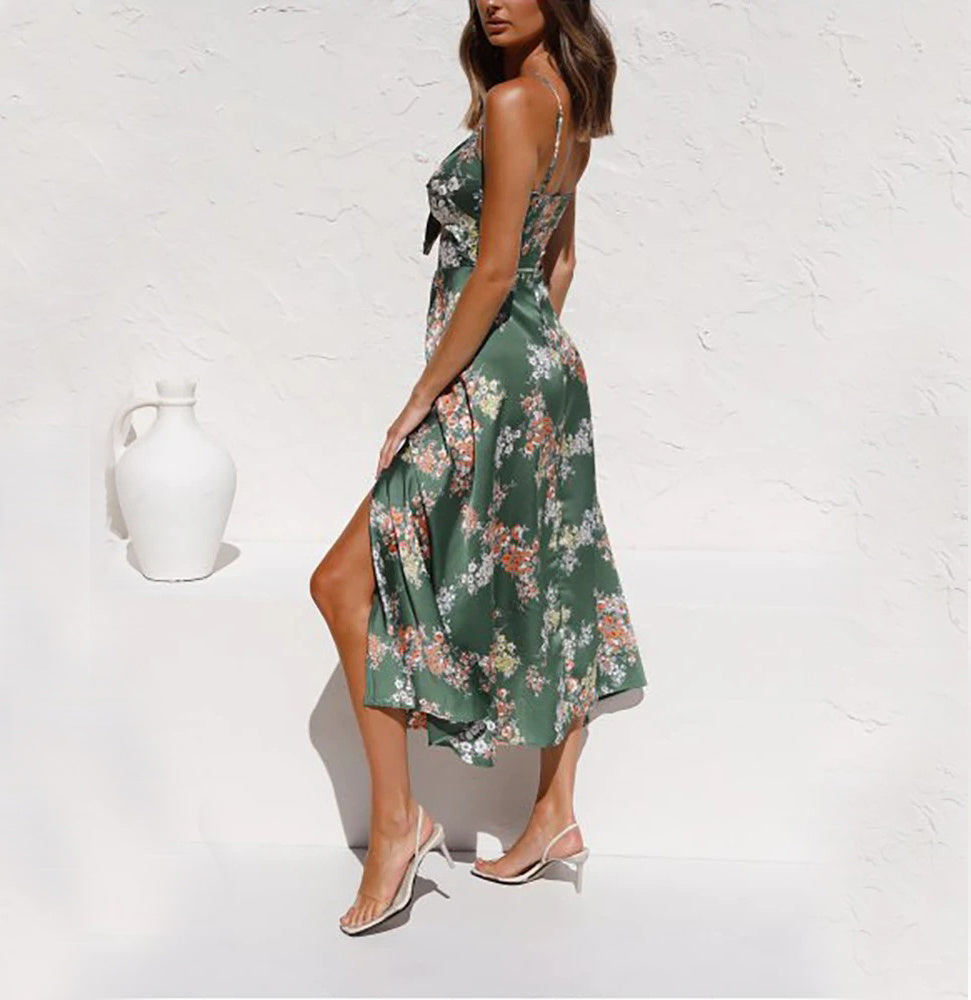 LIEZE | Zomerse Midi Jurk met Bloemenprint – Verleidelijke Cut-out Details