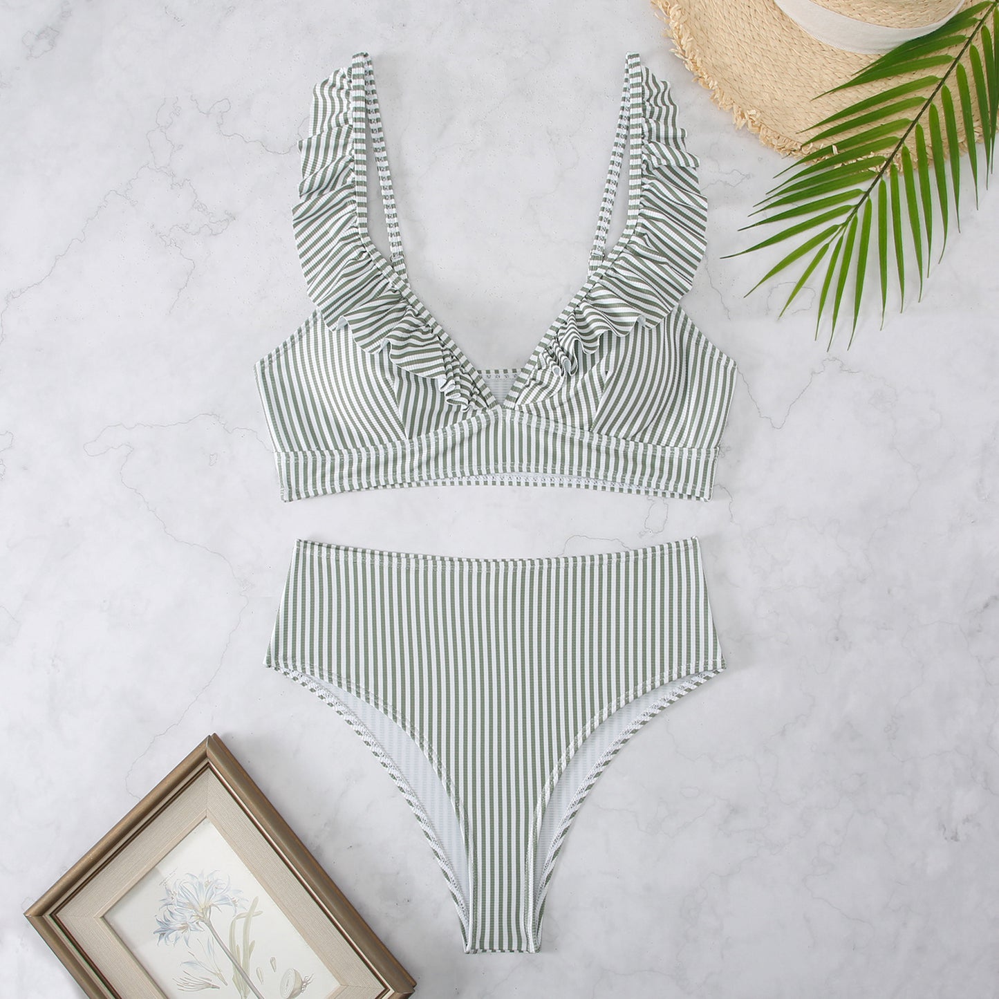 VESPER | Bikini met Volant - Elegante Ribstof en Hooggesneden Design