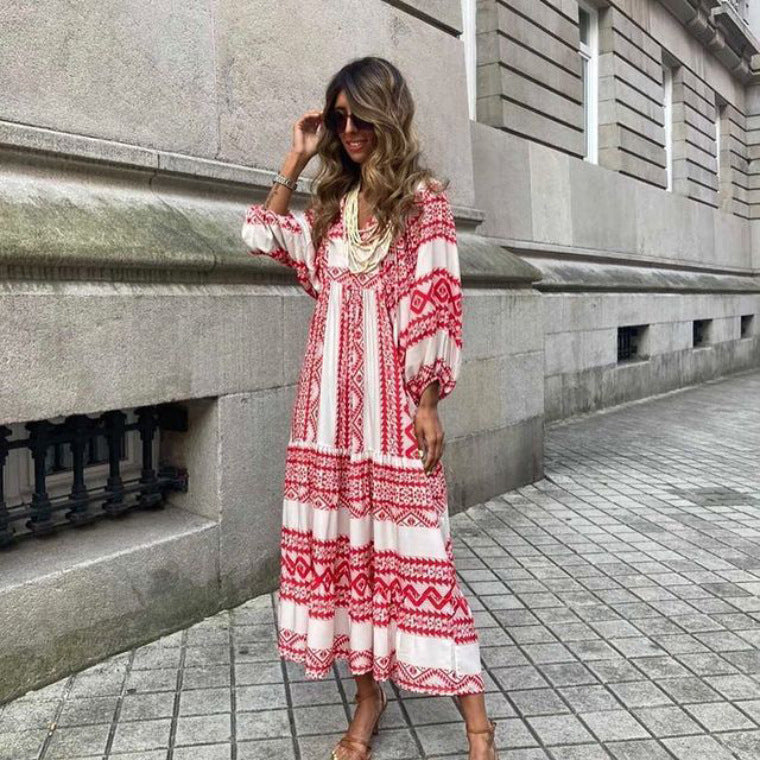 BOHO FIESTA | Maxi Jurk Dames met Print – Luchtige Zomerjurk in Bohemian Stijl