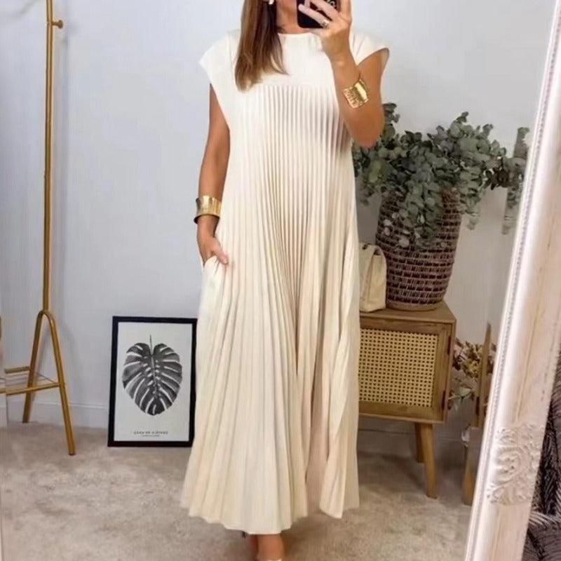 JOLINE | Plissé Jurk Dames Korte Mouwen – Midi Jurk in Meerdere Kleuren