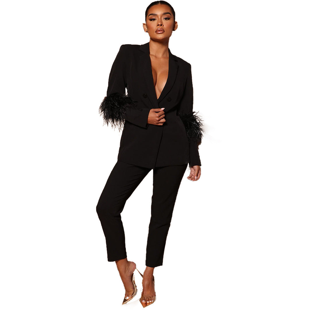 LYRA | Luxe Blazer Set met Veren – Elegant, Stijlvol & Statement-Making