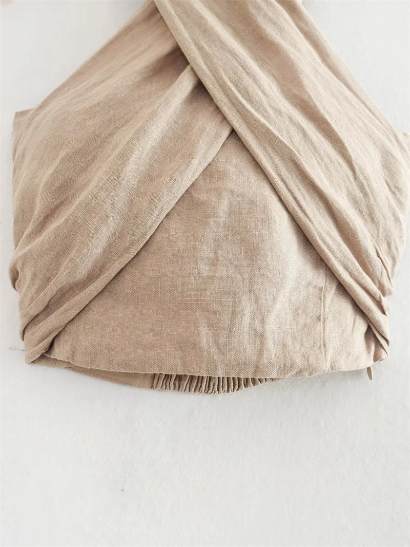 FLEURE | Linnen Crop Top met Kruisbanden - Boho Chic Crop Top Dames
