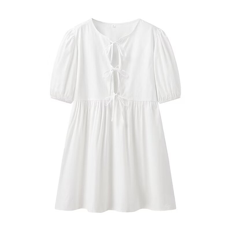 FIEKE | Boho Tie-Front Mini Jurk – Speelse Zomerlook met Pofmouw