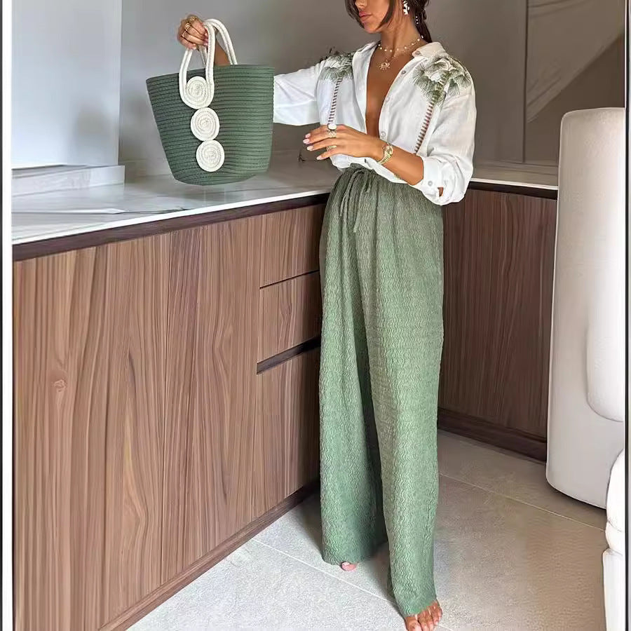 VESA | Palm Chic Set – Tropisch Blouse & Wijde Broek