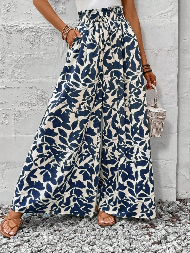 PENELOPE | Wijde Broek met Bladprint - Zomerbroek Dames