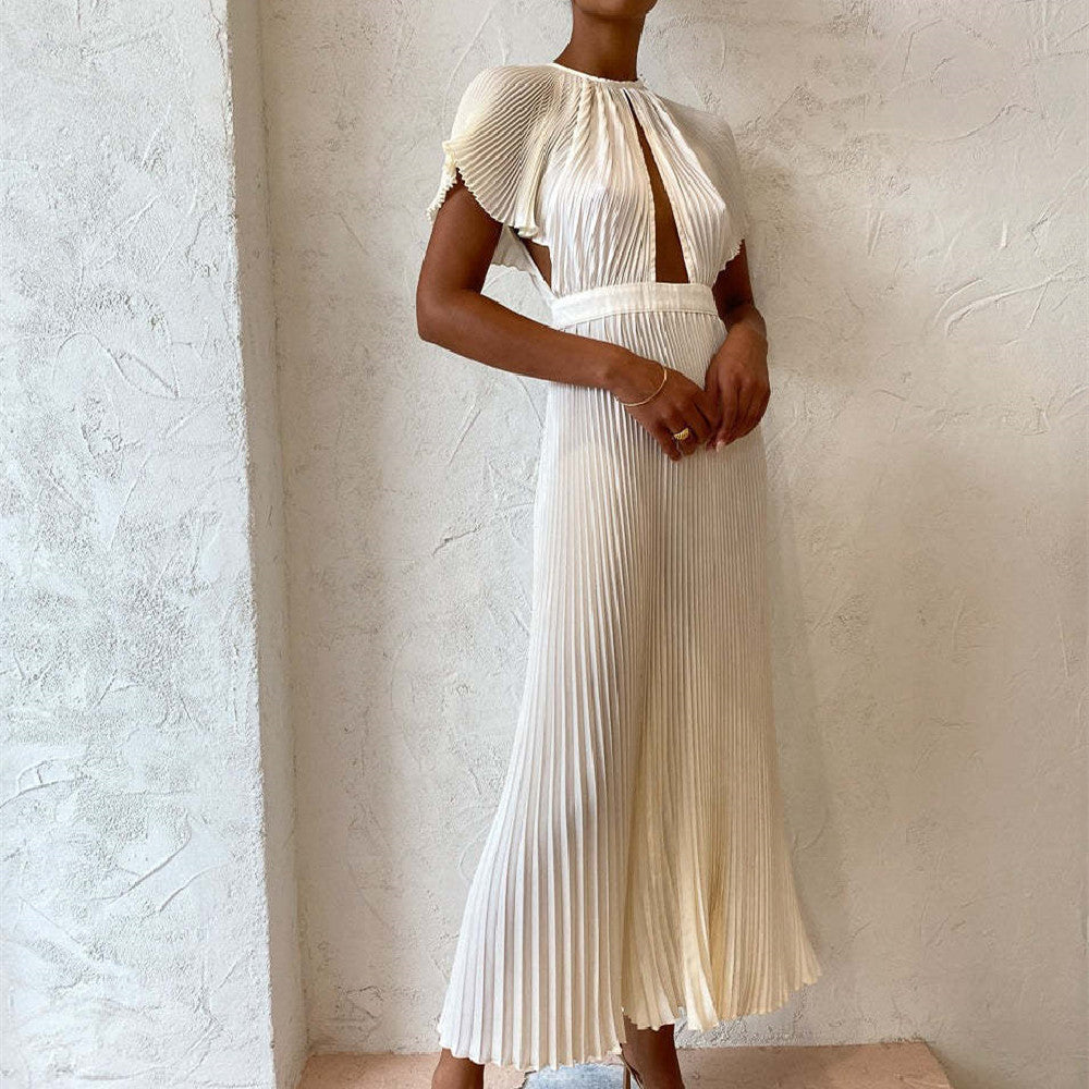 JILKE | Plissé Jurk Dames met Cut-Out en Taille – Elegante Zomerjurk voor Overdag en Avond