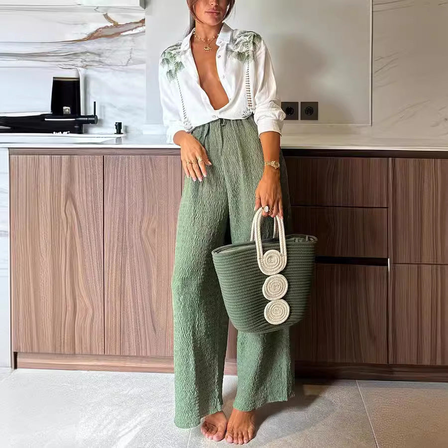 VESA | Palm Chic Set – Tropisch Blouse & Wijde Broek