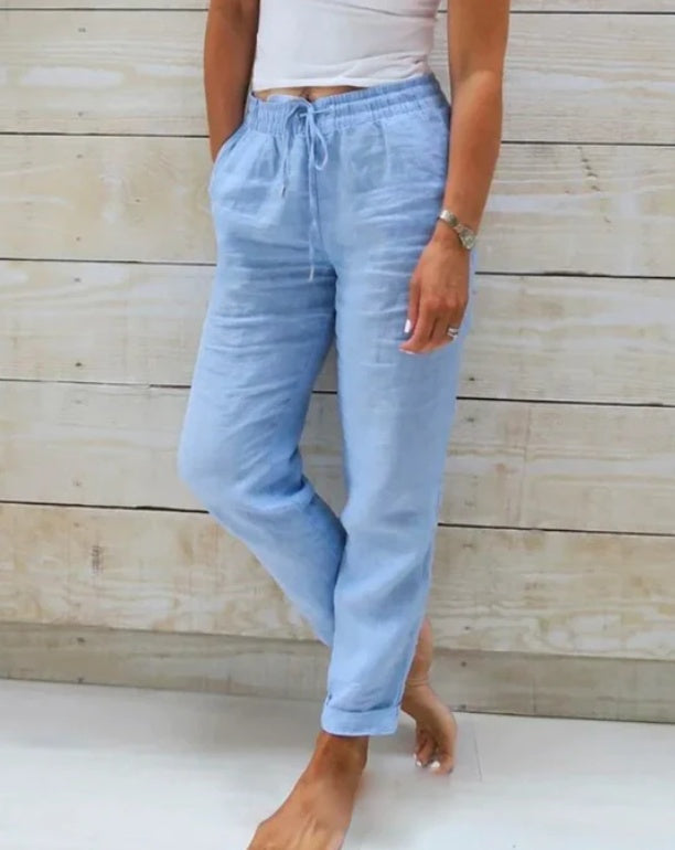 LOT | Dames Linnen Broek – Luchtige Zomerbroek met Elastische Taille en Steekzakken