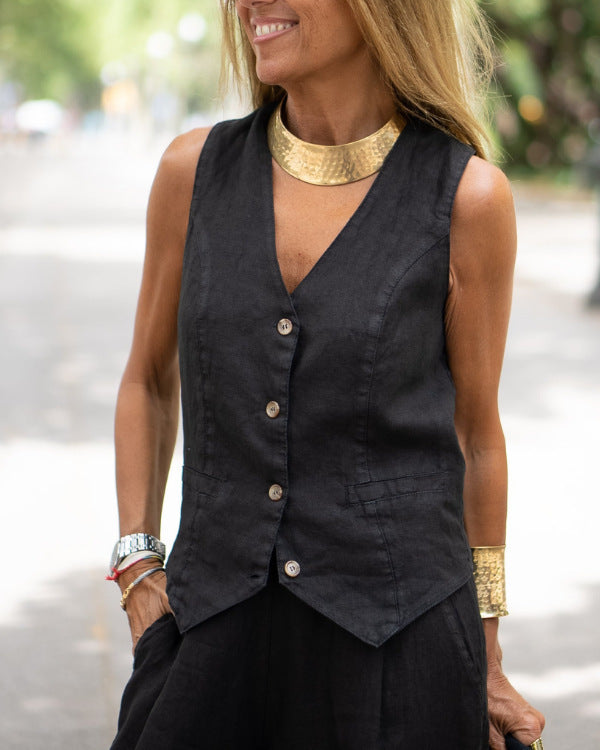 GINETTE | Linnenlook Gilet – Minimalistisch, Fris & Tijdloos Elegant