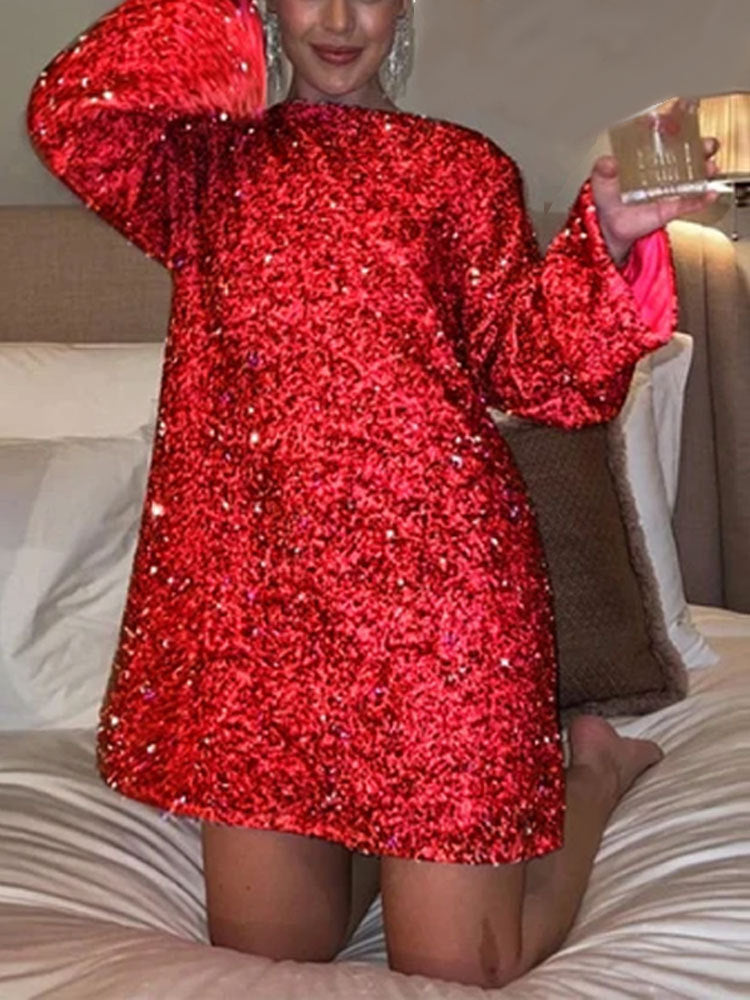 MIRTHE | Paillettenjurk met Open Rug en Strik – Glam Party Look