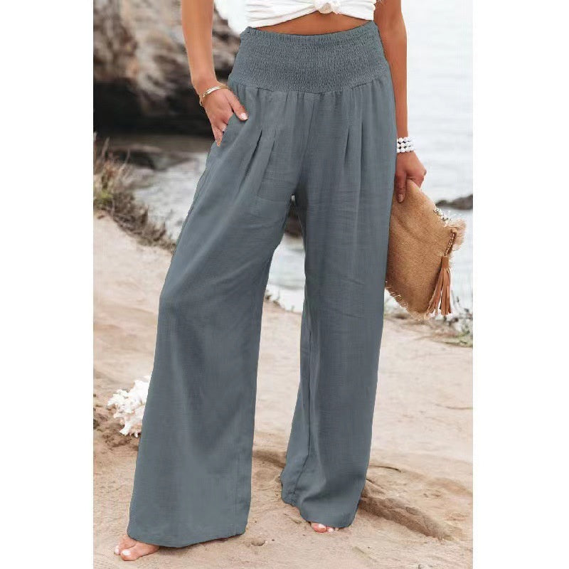 LEONORE | Linnen Look Wide Leg Broek Dames – Hoge Taille Zomerbroek met Elastische Band