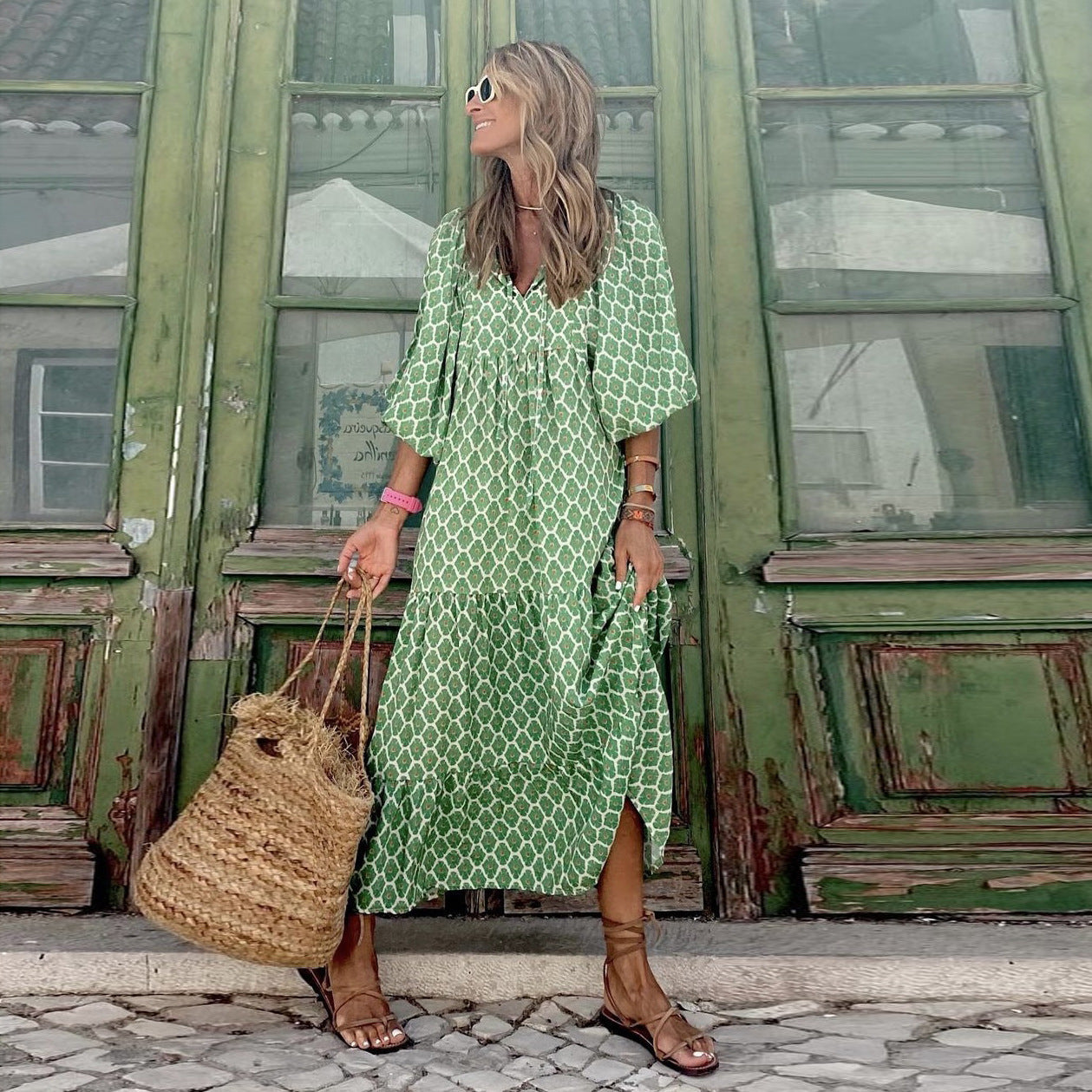 BOHO FIESTA | Maxi Jurk Dames met Print – Luchtige Zomerjurk in Bohemian Stijl