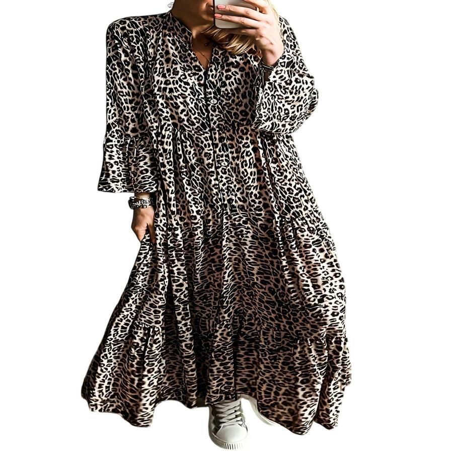 ROXY | Chique Leopard Print Jurk voor Dames met Wijd Uitlopende Mouwen