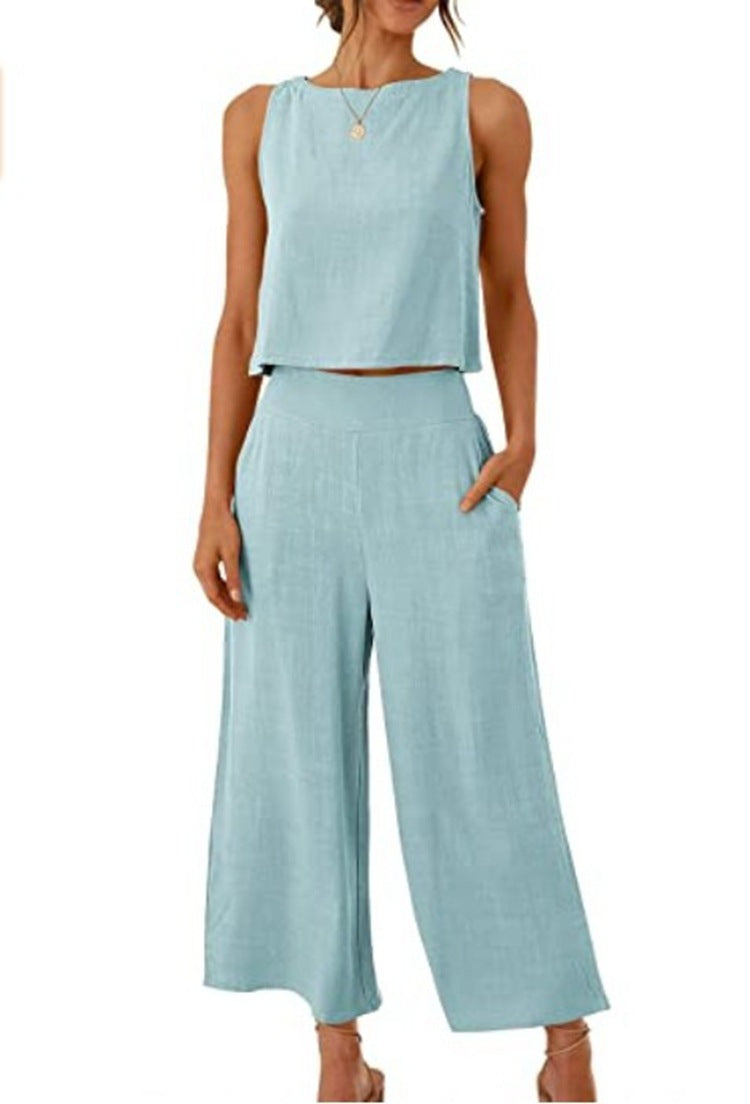 NATHALIE | Twee-Delige Set Dames – Linnen Look Top & Culotte Broek | Zomeroutfit