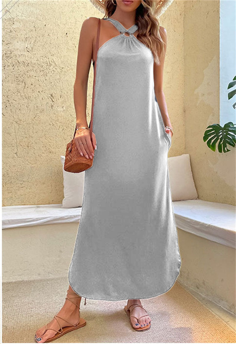 LIEZEL | Halter Maxi Jurk Dames – Zomerjurk met Ringdetail en A-lijn Pasvorm