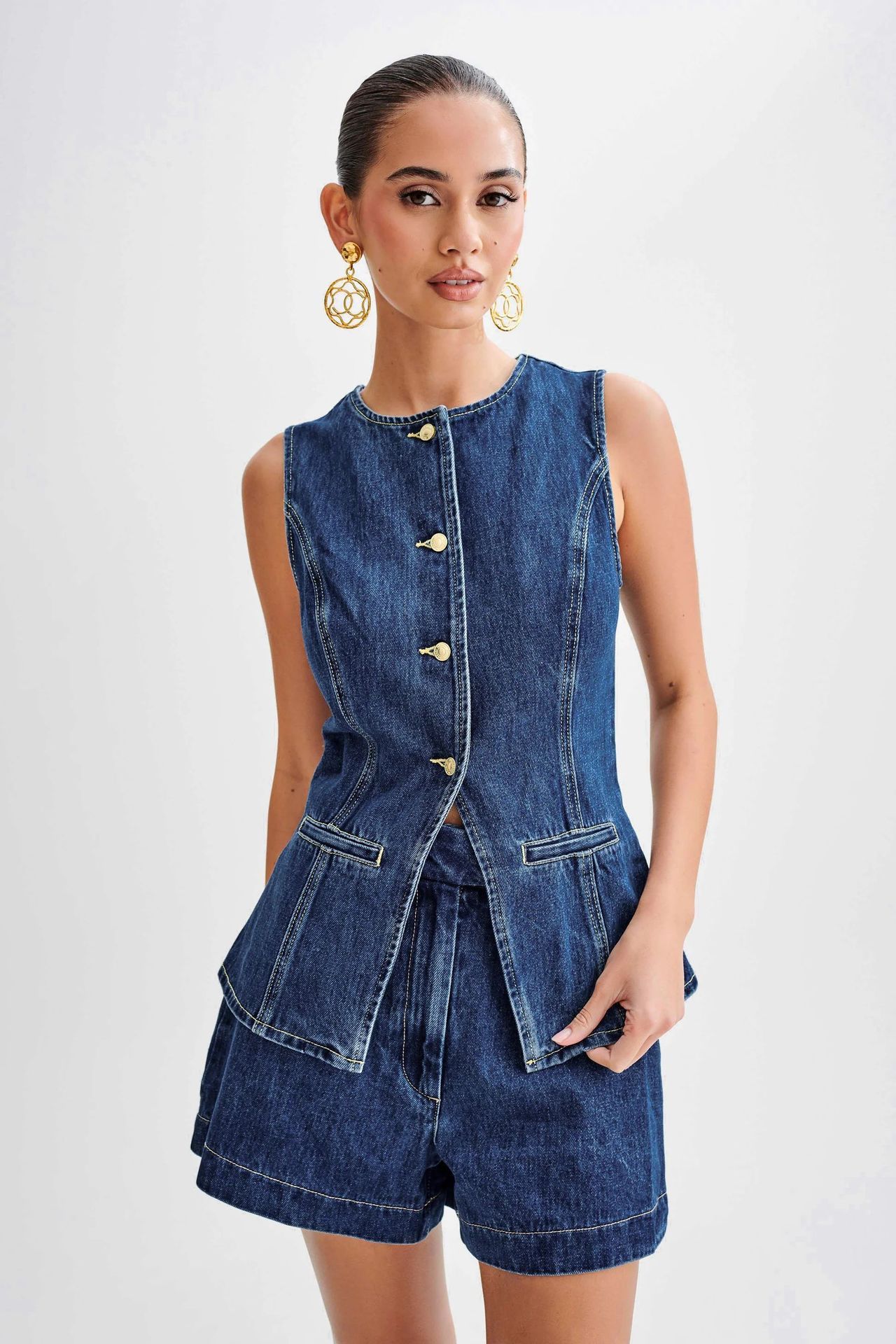LINSEY | Denim Gilet en Shorts Set Dames – Trendy Zomeroutfit van Stevig Denim