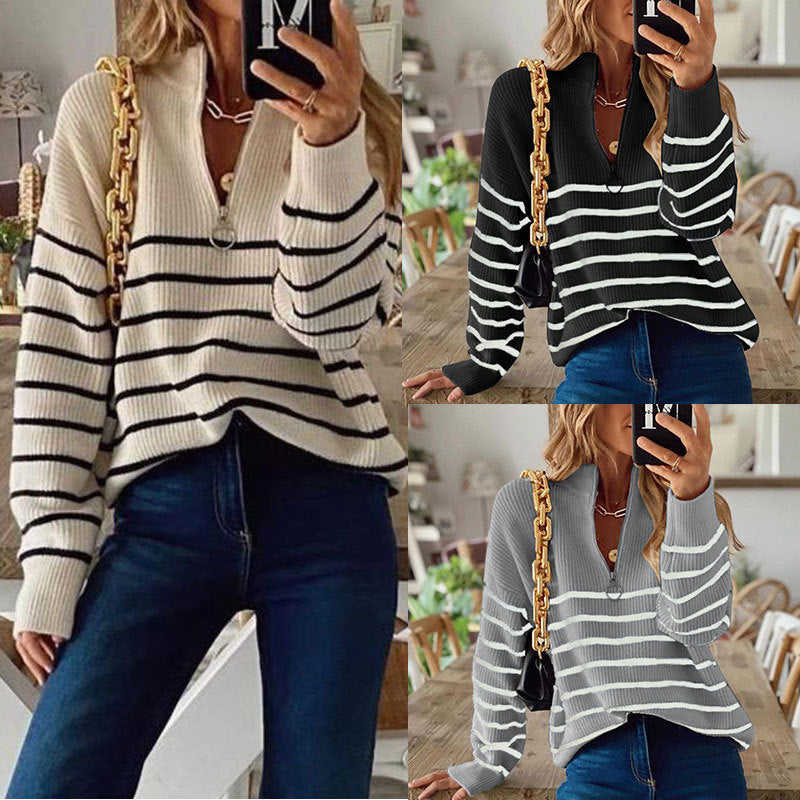 POM | Trendy Gestreepte Trui met Rits – Comfortabel & Modebewust