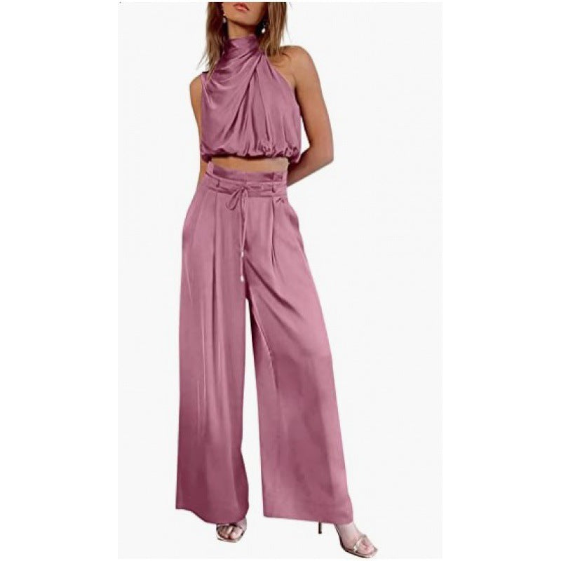 DINA | Satijnen Co-Ord Set Dames – Luxe Crop Top en High-Waist Broek in Meerdere Kleuren