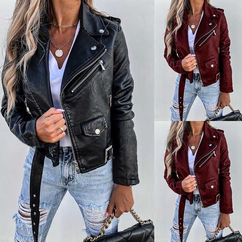 YASMIN | Faux Leren Bikerjack Dames β Getailleerd Model met Ritsen & Riem