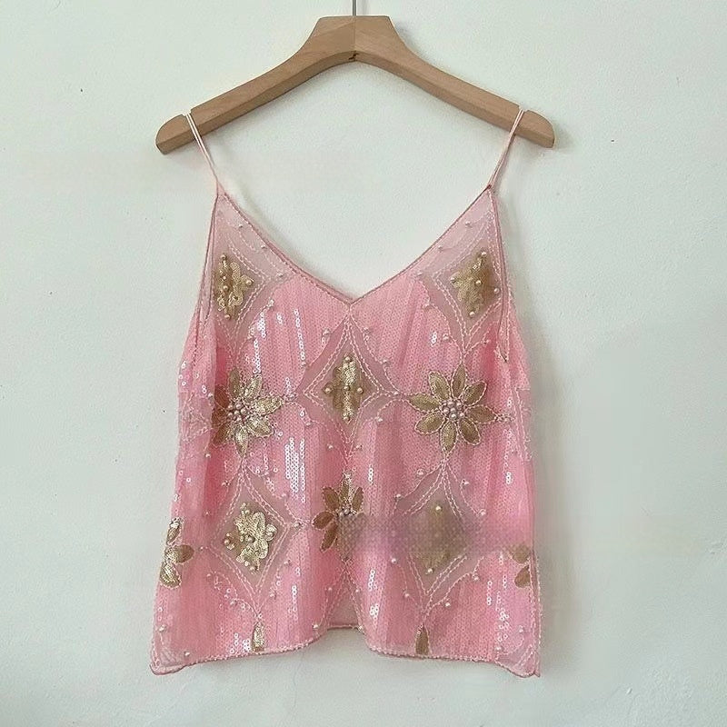 BELLA | Pailletten Cami Top – Glamour Party Top met Spaghettibandjes
