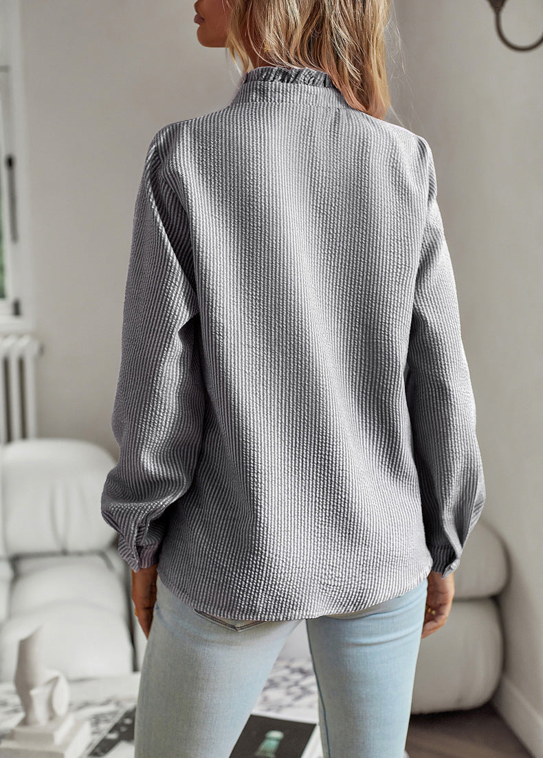 MARTHE | Ruffle Blouse met Opstaande Kraag – Elegante Damesblouse in Meerdere Kleuren